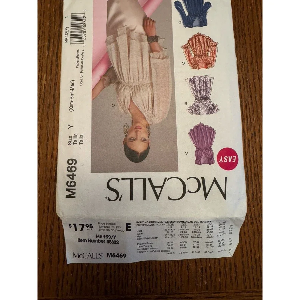 McCalls 6469 Blouse Tops Shirts Ruffles Misses Easy Sewing Pattern Sizes XS-S-M